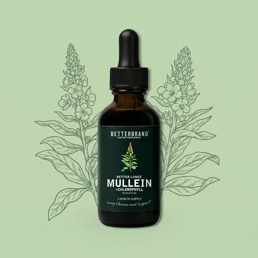 BetterLungs Mullein and Chlorophyll tincture bottle