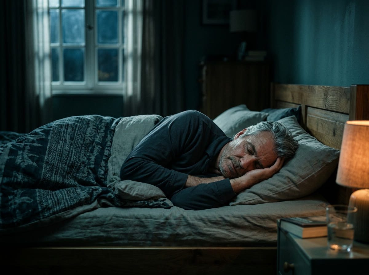 A man sleeping peacefully at night